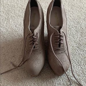 Lace up Brown suede heeled wedges